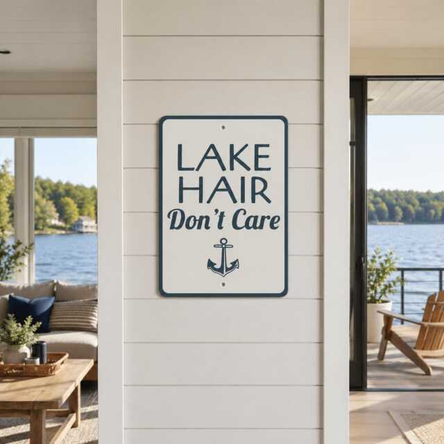 Lake Hair Don't Care Metal Sign, Funny House Decor, Nautical Wall Art, Cabin Sign - image 1