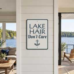 Lake Hair Don't Care Metal Sign, Funny House Decor, Nautical Wall Art, Cabin Sign - thumbnail 1