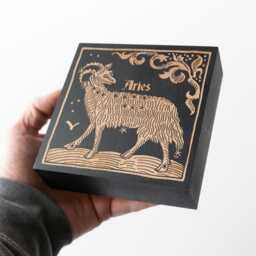 Aries Zodiac Engraved Birch Wood Panel - Block Print Style Wall Art, Astrology Sign Illustration, Astrological Decor Gift - thumbnail 2