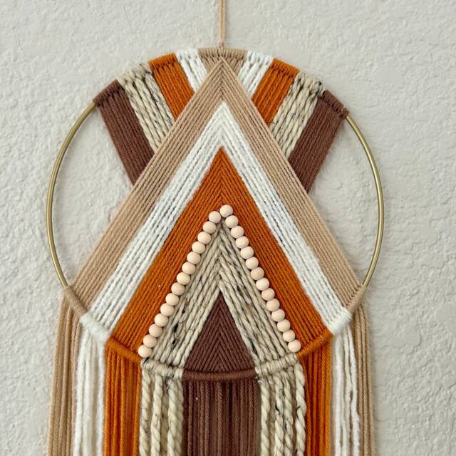 Retro Orange Yarn Wall Hanging, Boho Macrame Decor - image 1