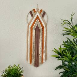 Retro Orange Yarn Wall Hanging, Boho Macrame Decor - thumbnail 2