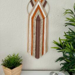 Retro Orange Yarn Wall Hanging, Boho Macrame Decor - thumbnail 4