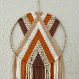 Retro Orange Yarn Wall Hanging, Boho Macrame Decor - thumbnail 3