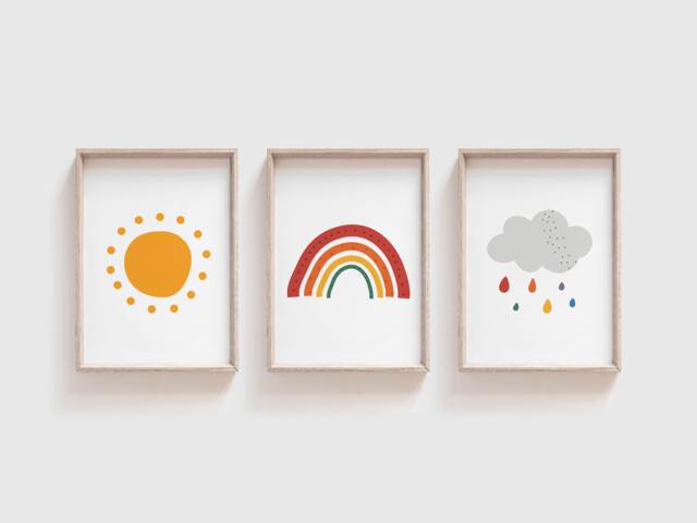 Set Of 3 Girls Nursery Prints, Rainbow Wall Art, Bedroom Boys Playroom Print - image 1