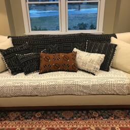 White & Black Authentic Mud Cloth Upholstery Fabric, Throw, From Mali - Hand-Dyed Bogolan - thumbnail 3