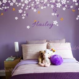 Cherry Blossom Vines Wall Decal With Butterflies, Custom Name Nursery Decor - thumbnail 3