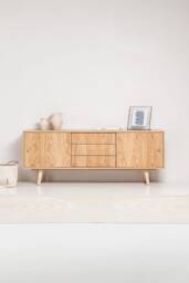 "Scandinavian Sideboard With Sliding Doors & Drawers, Oak, 3 Drawers ""Mint" - thumbnail 1