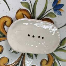 Handmade Ceramic Soap Dish, Self-Draining, Floral Embossed, White Glaze, Cotswolds Studio - thumbnail 3