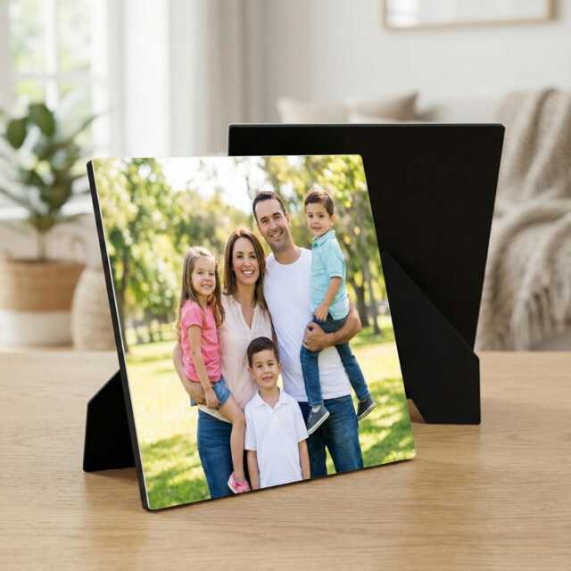 Personalised Photo Gift - Custom On Wood Panel Square Picture Frame With Easel Stand Mother's Day Valentine's Anniversary - image 1