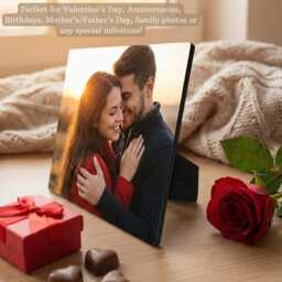 Personalised Photo Gift - Custom On Wood Panel Square Picture Frame With Easel Stand Mother's Day Valentine's Anniversary - thumbnail 3