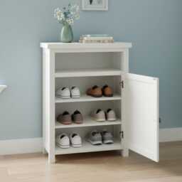 Painted Hallway Cabinet Oak Top Shoe Storage, Assembled - thumbnail 2