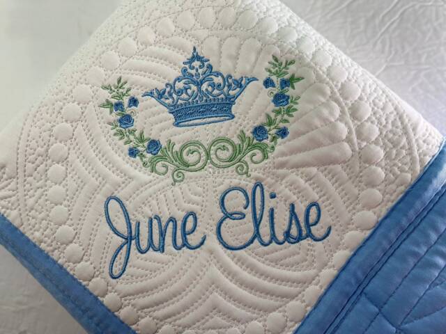 Personalized Heirloom Baby Quilt - Luxury Girl Gift Custom Name Blanket Granddaughter Keepsake Floral Crown - image 1