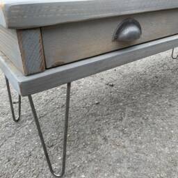 Rustic Grey Chic Pine Coffee Table With Drawer & Metal Hairpin Legs - thumbnail 3