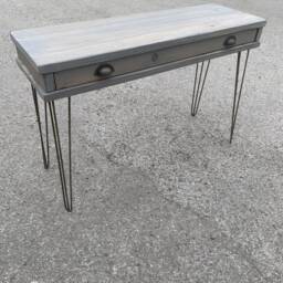 Rustic Grey Chic Pine Coffee Table With Drawer & Metal Hairpin Legs - thumbnail 2