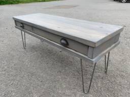 Rustic Grey Chic Pine Coffee Table With Drawer & Metal Hairpin Legs - thumbnail 1