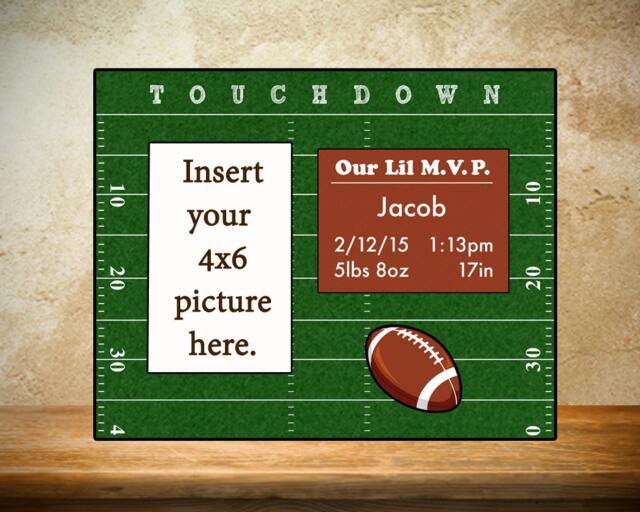Personalized Football Baby Photo Frame Newborn Gift, 4x6 Picture - image 1