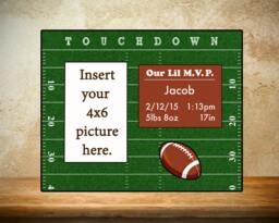 Personalized Football Baby Photo Frame Newborn Gift, 4x6 Picture - thumbnail 1