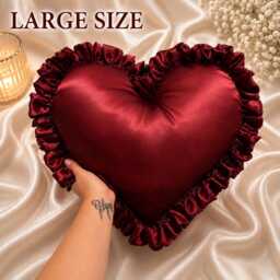 Personalised Satin Heart Pillow Frilled Cushion Handmade Full Frill Valentine Gift 23 Colours Small/Large - thumbnail 2