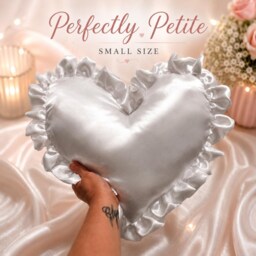 Personalised Satin Heart Pillow Frilled Cushion Handmade Full Frill Valentine Gift 23 Colours Small/Large - thumbnail 3