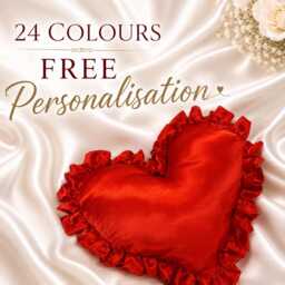 Personalised Satin Heart Pillow Frilled Cushion Handmade Full Frill Valentine Gift 23 Colours Small/Large