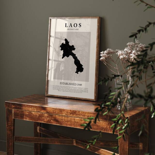 Laos Map Vintage Abstract Wall Art Print Picasso + Matisse Inspired Travel Poster - image 1