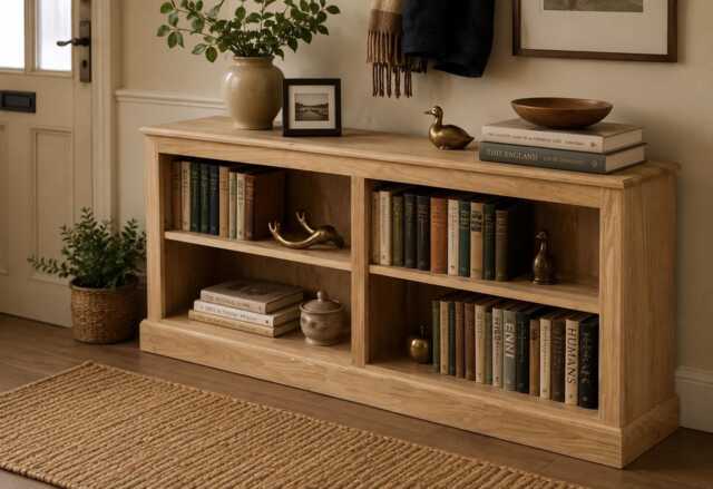 Solid Oak Low Bookcase, Handcrafted Display Shelving Unit, Hallway Storage - image 1