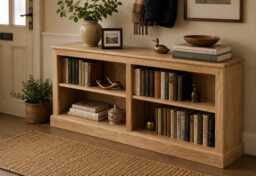 Solid Oak Low Bookcase, Handcrafted Display Shelving Unit, Hallway Storage - thumbnail 1