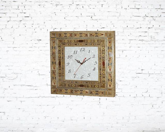 Clock, Wall Clock, Watch, Wooden Handmade Marquetry, Mosaic, Christmas Gift, Mosaic Furniture, Mother Of Pearl, Office D??cor - image 1