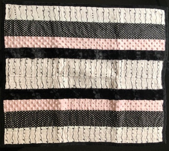 Handmade Modern Baby Minky Blanket Light Pink, Polka Dot, & Doodles - image 1
