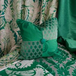 "Emerald Green Bohemian Pillow Cover Designers Guild Cut Velvet, 18""x 18" - thumbnail 2