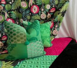 "Emerald Green Bohemian Pillow Cover Designers Guild Cut Velvet, 18""x 18" - thumbnail 1