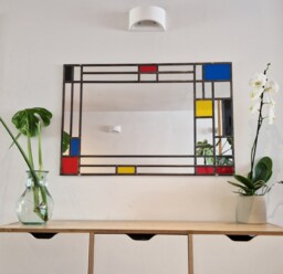 Large Piet Mondrian Mirror Over Mantel Stained Glass Style 91x61cm 3Ftx2Ft Mirror - thumbnail 1