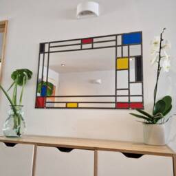 Large Piet Mondrian Mirror Over Mantel Stained Glass Style 91x61cm 3Ftx2Ft Mirror - thumbnail 3