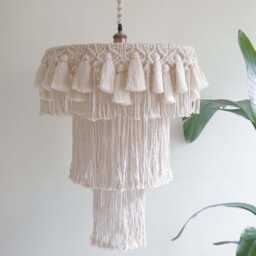 Boho Fringe Chandelier - Tassel Macrame Lampshade Lights Pendant Light Handmade Wedding Decor Hardwired - thumbnail 4