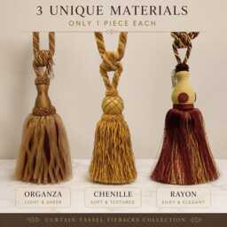 Curtain Tassel Tiebacks Collection - Organza, Chenille & Rayon Luxury Drapery Holdbacks Limited Pieces