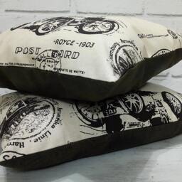 Vintage Car Print Pillow Cover Beige Cotton, Brown Vegan Leather - thumbnail 3