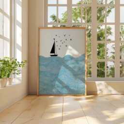 Sailboat Wall Art - Ocean Waves Print Nautical Coastal Poster Minimalist Sea Artwork Modern Beach House Decor - thumbnail 3