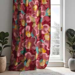 Abstract Floral Brushstroke Curtains, Bold Red, Pink & Yellow Painted Style Drapes, Modern Window Treatment, Custom Length Panels - thumbnail 3