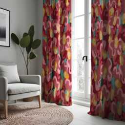 Abstract Floral Brushstroke Curtains, Bold Red, Pink & Yellow Painted Style Drapes, Modern Window Treatment, Custom Length Panels - thumbnail 2