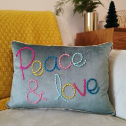 Peace & Love Embroidered Velvet Cushion