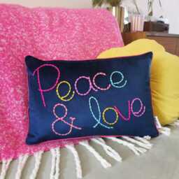 Peace & Love Embroidered Velvet Cushion - thumbnail 4