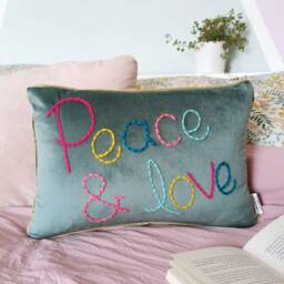 Peace & Love Embroidered Velvet Cushion - thumbnail 3