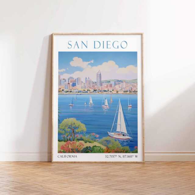 San Diego Travel Poster California Print Wall Art Vintage Gift - image 1