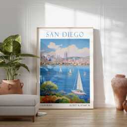 San Diego Travel Poster California Print Wall Art Vintage Gift - thumbnail 3
