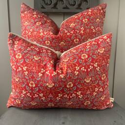 William Morris Luxury Designer Vintage Eye Bright Red Floral Cushion Cover - thumbnail 1