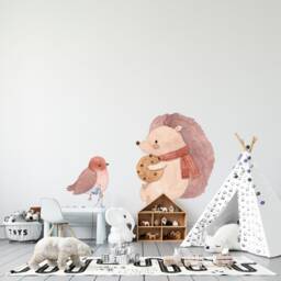 Hedgehog & Bird Wall Sticker, Woodland Nursery Decor, Animals, Cute Bedroom Art - thumbnail 3