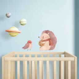 Hedgehog & Bird Wall Sticker, Woodland Nursery Decor, Animals, Cute Bedroom Art - thumbnail 2