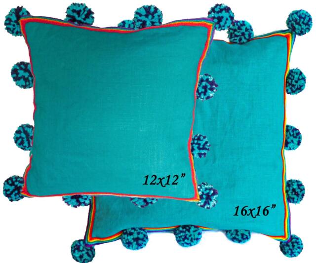 Turquoise Peruvian Cushion Cover - Blue Throw Pillow, Peruvian Ethnic Cushion, Boho Decor, Embroidered Bohemian Decor - image 1