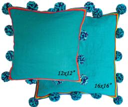 Turquoise Peruvian Cushion Cover - Blue Throw Pillow, Peruvian Ethnic Cushion, Boho Decor, Embroidered Bohemian Decor