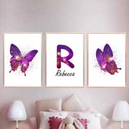 Personalised Purple Butterfly Wall Art Prints Sparkling Girl's Room Decor - thumbnail 4